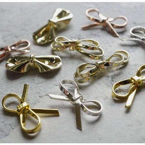 100pcs/lot Gold Silver Pink Handmade Bow Alloy Metal Rivet Nail Art Decorations Supplies Nails Accesorios Jewelry Designs Charms
