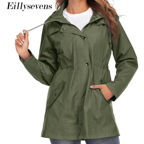 Plus Size Womens Loose Medium Length Hooded Windbreaker 2020 Spring Autumn Windproof Waterproof Raincoat Trench Coat Lady