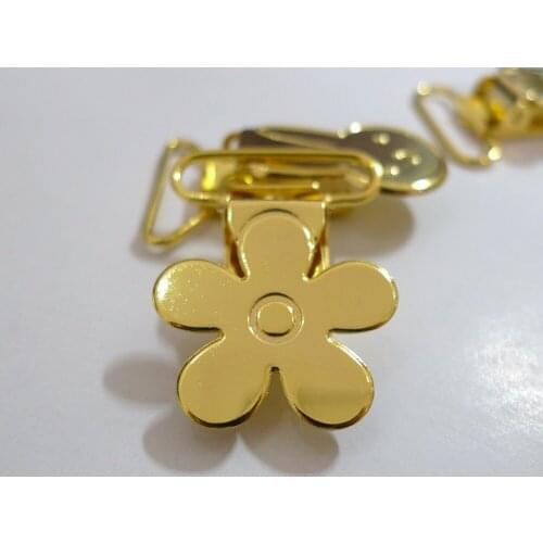 25pcs 1'' 25mm GOLD Color Flower Shape Pacifier Clips