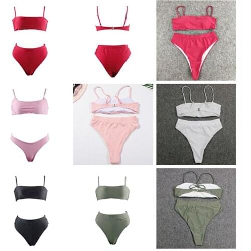 Pure color 2019 Bikini set Sexy Strapless maillot de bain Padded women High waist Push-up beachwear holiday sport Fancy Biquinis