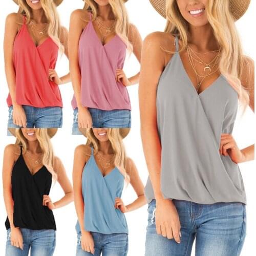 Summer Womens Solid Color Sexy V-Neck Halter Tops Ladies Sleeveless Casual Vest S-Xl
