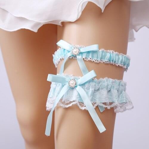 2pcs Wedding Garter Rhinestone Bow Lace Leg Ring White Sexy Garters Thigh Ring Bridal Leg Garte Gift for Wife Women Female Bride