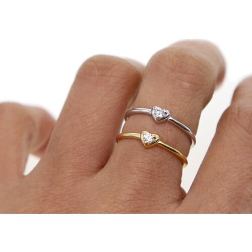 2021 Top Sale Valentines Gift Fine 925 Sterling Silver Cubic Zirconia 5mm Tiny Thin Heart Women Lady Finger Delicate Finger Ring