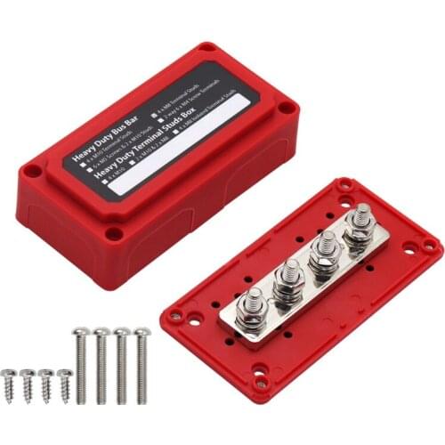 DC 48v 300A 4 Terminal Studs Busbar Power Distribution Block Heavy-Duty Modular Design Bus Bar Box Car Rv Cable Organize