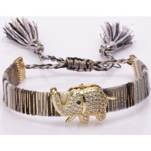 5pcs/lot elephant cz shape hot sale ethnic boho bohemia silk tassel tail bracelet adjustable bracelet for Unisex jewelry