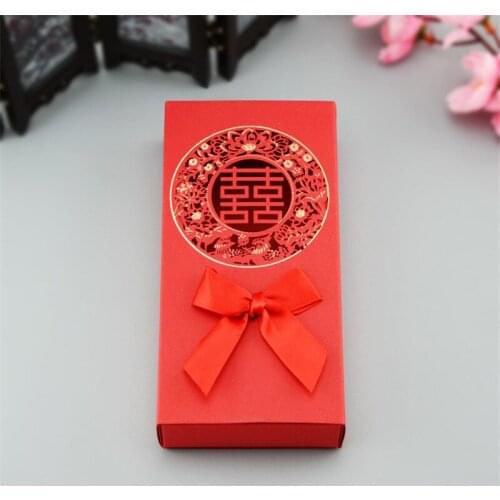 500pcs Chinese Red Drawer Type Candy Box Hollow Double Happiness Chocolate Box Rectangular Wedding Gift Box