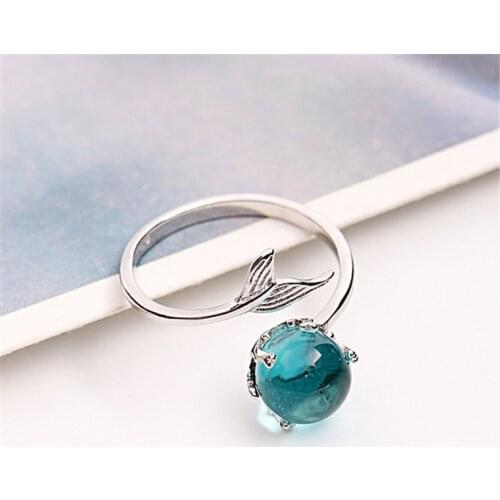 925 Sterling Silver Crystal Mermaid Finger Rings For Women Adjustable Size Creative Wedding Jewelry jz137