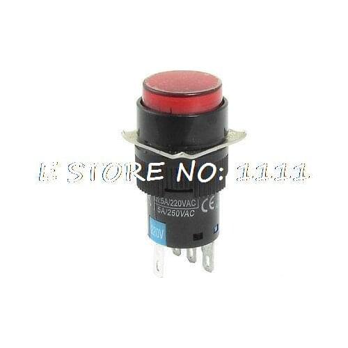 AC 250V 5A Red Latching 1NO 1NC Illuminated Push Button Switch 16mm