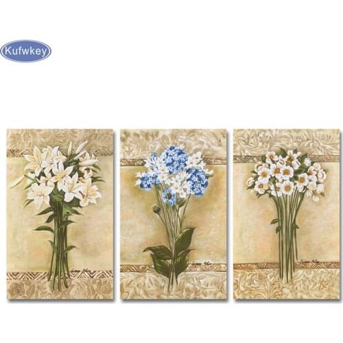 DIY 5d Diamond Embroidery 3pcs Flower,lily Diamond Painting Stitch Cross Diamond Mosaic Crystal Needlework ,Gift,home Decoration