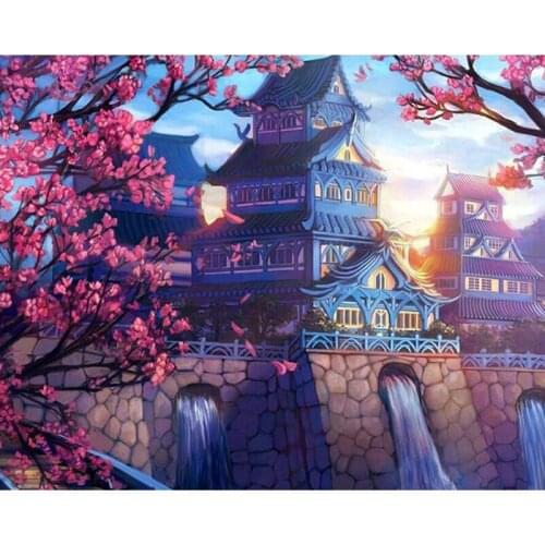 Diamond Embroidery Scenic Tower and Flower Mosaic 5D DIY Diamond Painting City Gate Tower Rhinestone Cross Stitch Home Decor