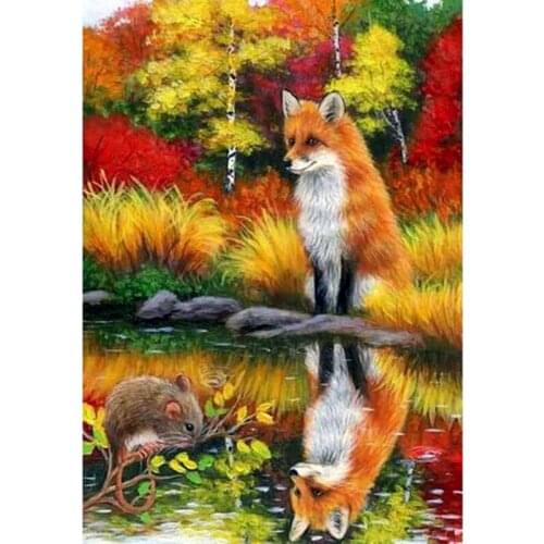 Diy Diamond Painting Cross Stitch Full round Fox and mouse Rhinestone Diamond Embroidery Patchwork Mosaic Needlework year gift