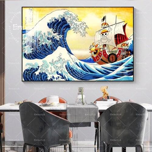 Atsushika Hokusai Japan Ukiyoe Great Wave And Boat Landscape HD Canvas Oil Paintings For Living Room Home Decor Wall Pictures