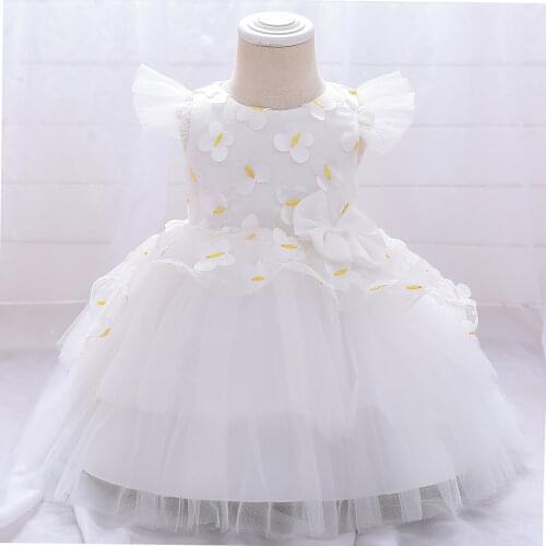 2021 Toddler Baby Girl Dress 1 Year Birthday Flower Princess Dress for Baby Baptism Party Wedding Dress Tutu Children Clothes