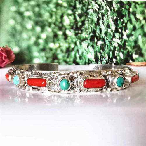 925 Sterling Silver inlaid Natural Coral Vintage Open Cuff Bangls for Girl Free Shipping T9173