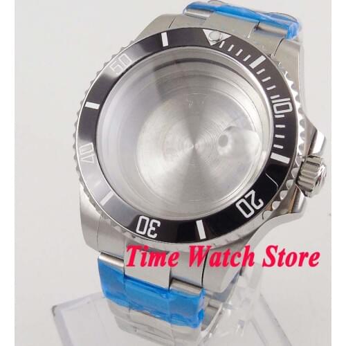 40mm watch case Fit ETA 2836 Miyota 8215 movement 316L stainless steel date magnifier sapphire glass black ceramic bezel 114