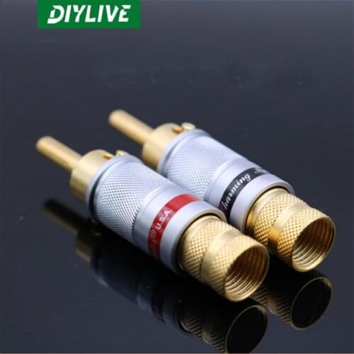 DIYLIVE 2PCS CMC 0600-WF Hi-Fi Oxygen-free Magnetic Handling Copper Gold plated Self-locking Banana Plug