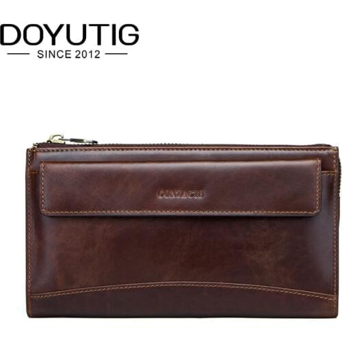 DOYUTIG Mens Genuine Leather Long Clutch Bags Real Cow Leather Rfid Wallets Male Clutch Handy Men Coin Purse Card Holder B043