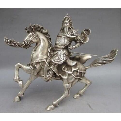 Collectable Tibet Silver Warrior God Guan Yu Statue
