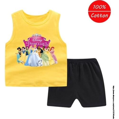 Disney Princess Summer Baby Girls Clothes Summer Cute Cartoon Top+Toddler Pants Infant Clothing Suit Sets