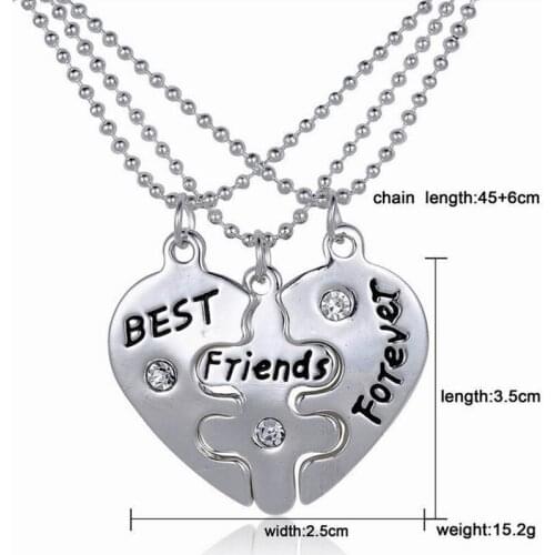 Hot Selling diamante 3pcs/ Set friendship bff best friends gift heart shape pendant necklace Jewelry For Women and Men