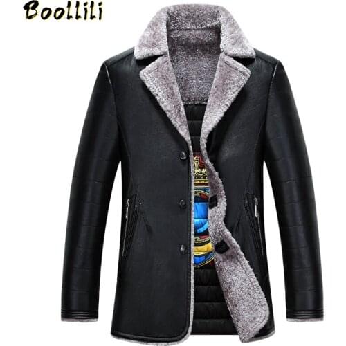 Boollili Blue Yellow Leather Jacket Men Faux Fur Turn-down Collar Mens Coats Winter Warm Wadded PU Leather Men Jackets and Coats