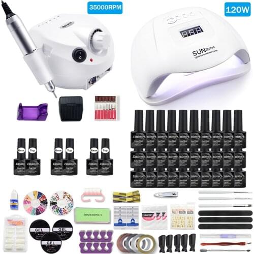 Nail Manicure Set 30/20/10Pcs Colors Gel Polish With 120/54W UV Lamp Nail Drill And Nail Drill Manicure For Nail Art Set