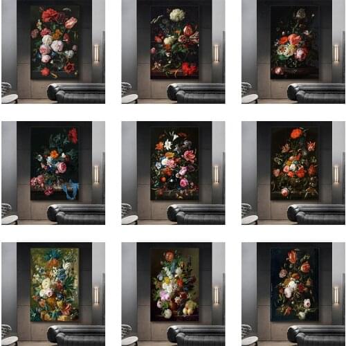 European Palace Retro Flower Poster Canvas Painting Cuadros Art Wall Decoration Mural For Modern Home Living Room Decor No Fram