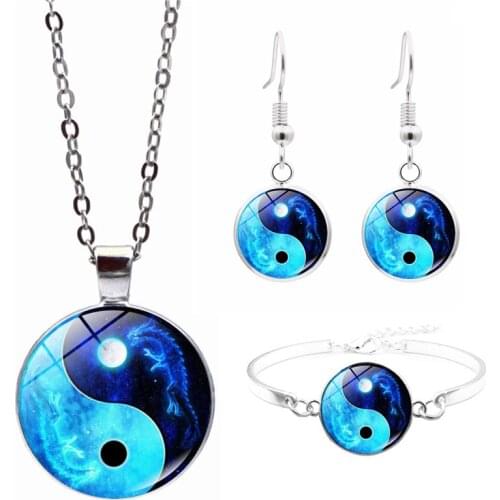 2021 New Accessories Yin And Yang Time Gem Necklace Bracelet Earrings Drop Jewelry Fashion Jewelry Set Women Gifts Wholesale