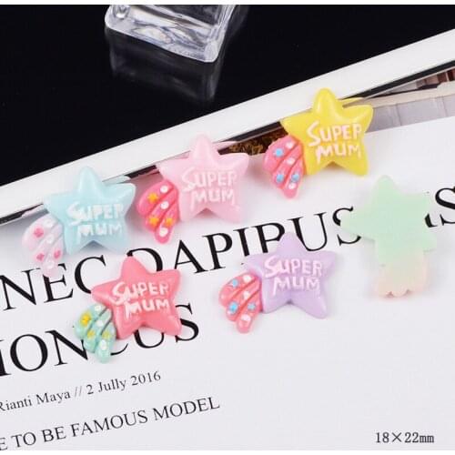 Wholesale 100pcs Kawaii Rainbow Star Resin Cabochons 18*22mm Embellishments Scrapbooking Girl Hair Clip Bow Center Patch Sticker