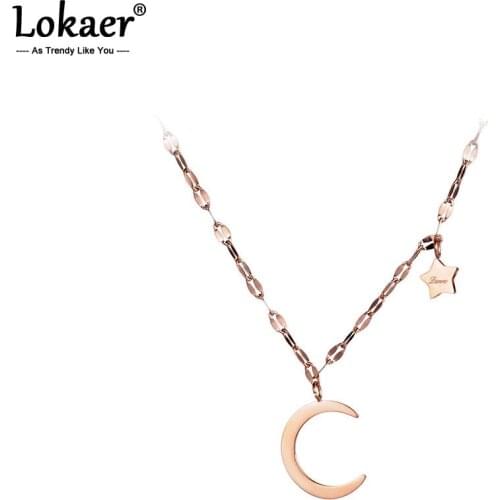 Lokaer Classic Titanium Steel Moon & Stars Choker Pendant Neckalces Jewelry Lovely Chains Necklace For Women Girls Kolye N17041