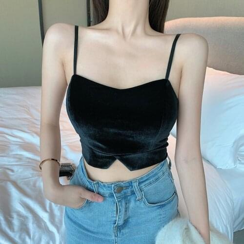 Sexy Black Tube Flannel Beautiful Camisole Chest Pads Womens Outer Wear Suits With a Bottoming Wrapped Chest Short Crop Top