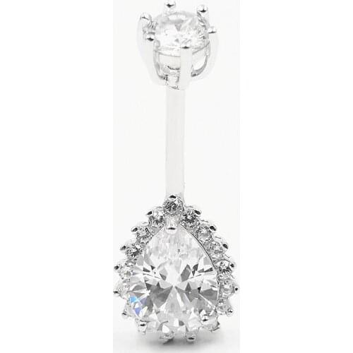 MIQIAO Water Drop Shape Real 925 Sterling Silver Belly Button Ring Body Piercing Zircon Hypoallergenic Pin Length 6 8 10 MM
