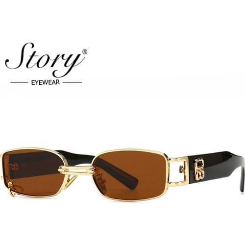 STORY Retro Rectangle Sunglasses Men Women 2020 Brand Design Vintage Metal Frame Steampunk Sun Glasses Shades for Women S85103F