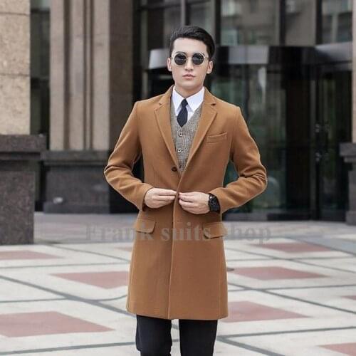 Custom made 2017 New design new arrival Beige coat male woolen overcoat slim outerwear trench