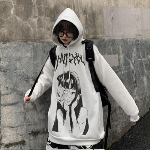 Deeptown Gothic Anime Sweatshirts Mall Goth Autumn Winter Korean Style 2021 Kpop Comics Harajuku Tops Cartoon Punk Streetwear