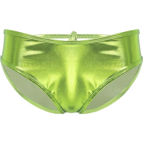 Womens Lingerie Metallic Low Waist Briefs Shiny Hollow Out Back Panties Nightclub Dance Rave Stage Show Bottoms