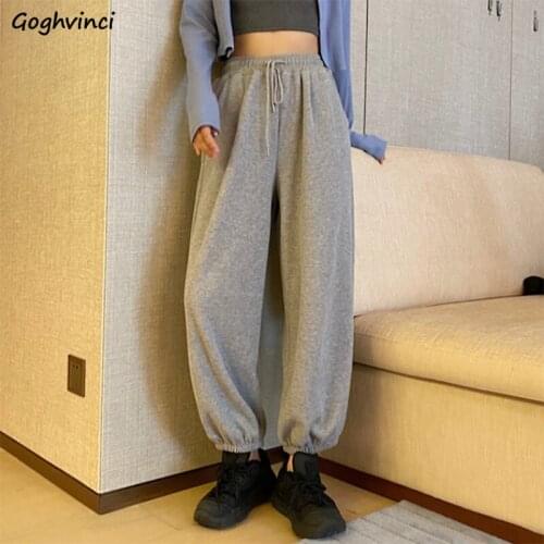 Women Casual Pants Solid Elastic Waist Baggies Bandage Soft Daily Simple Korean Style Trendy All-match Boyfriend Female Hot Sale