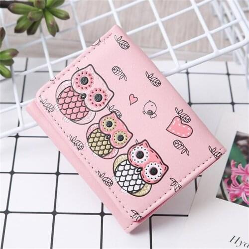 Mcneely Owl Pattern Short Women Wallet New Design Girl Mini Purse Zipper PU Leather Ladies Students Card Holder Carteras