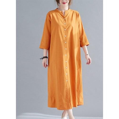 Single Breasted Korea Style Street Wear Fashion Blouse Dress 2021 New Arrival Pure Cotton Spring Summer Dress Women Casual Dress
