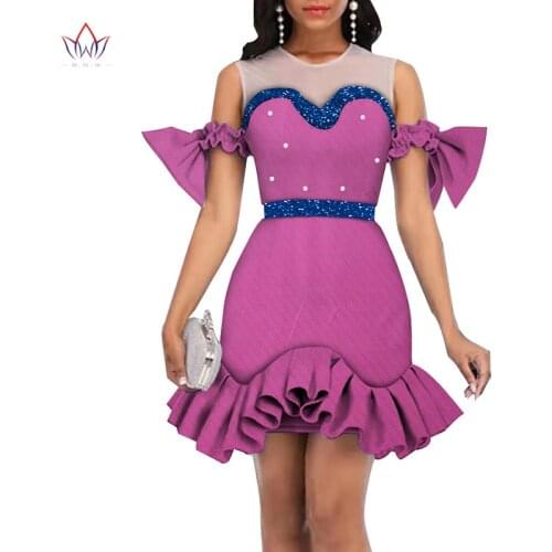 BRW African Women Dress Sexy Elegent Dress Africa Print Dress Bridesmaid Wedding Party Dovetail Dress with Yarn Collar WY8354