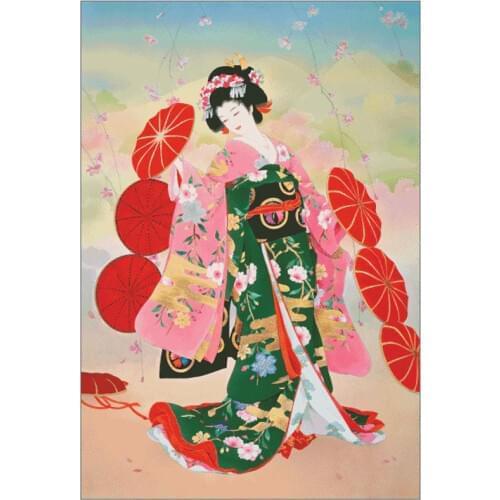 Gold Collection Counted Cross Stitch Kit Japanese Woman Beauty Geisha Lady Girl Red Umbrella Princess of Asia Japan HAE-RW1034