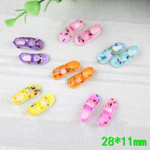 10pcs/Lot 28*11mm Flatback Transparent Colors Kawaii Baby Girl Shoes Resin Cabochons Ornament Accessories Girl Hair jewelry DIY
