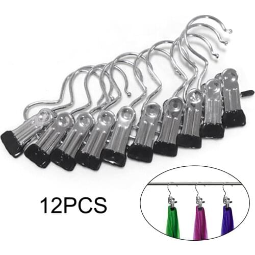 12 Pcs Portable Laundry Hook Hanging Clothes Pins Stainless Steel Travel Home Clothing Boo