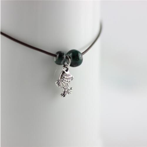 12 Pieces/Lot Foot Chain Anklets Ceramics Beads Fish Pendant Charm Bracelet Foot Jewelry Chain Barefoot Sandals Beach Chains