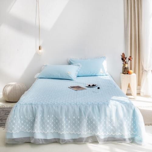 2019 new products Thickened cotton Bedspread Fitted Sheet Pillowcases Cotton 2/3pcs Solid Princess Lace Bedding