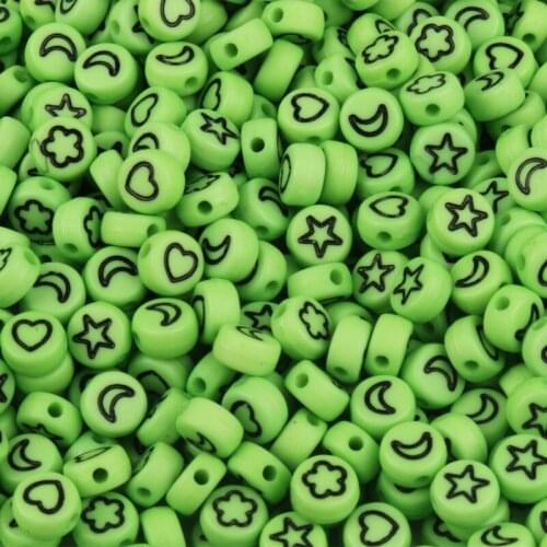 4*7mm Green Star Moon Flower Heart Acrylic Beads Round Flat Loose Spacer Beads Diy Bracelet For Jewelry Making Wholesale Perles