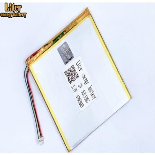 1.0MM 5pin connector 3.7v 3011085 4000mah Polymer Lithium Li-Po Rechargeable Battery For MP5 GPS DVD E-book Tablet PC