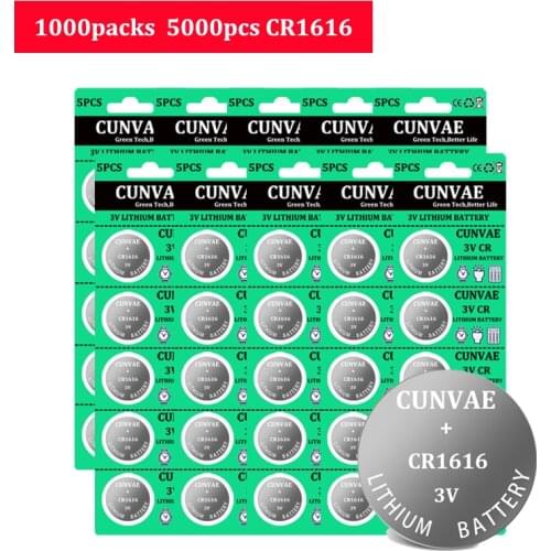 5000pcs/1000packs CR1616 CR 1616 DL1616 ECR1616 LM1616 3V Lithium Battery Button Coin Cell For Watch Remote Control Toy Clock