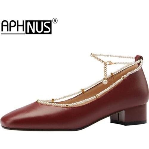 APHNUS Womens Office Work Low Mid Heels Pumps Woman 2020 Shoes For Women New Mary Jane shoes bridal