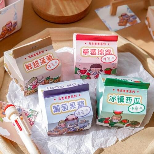 Girls Fruits Notepad Milk Box Series Cartoon Message Memo Pad Post-it Paper